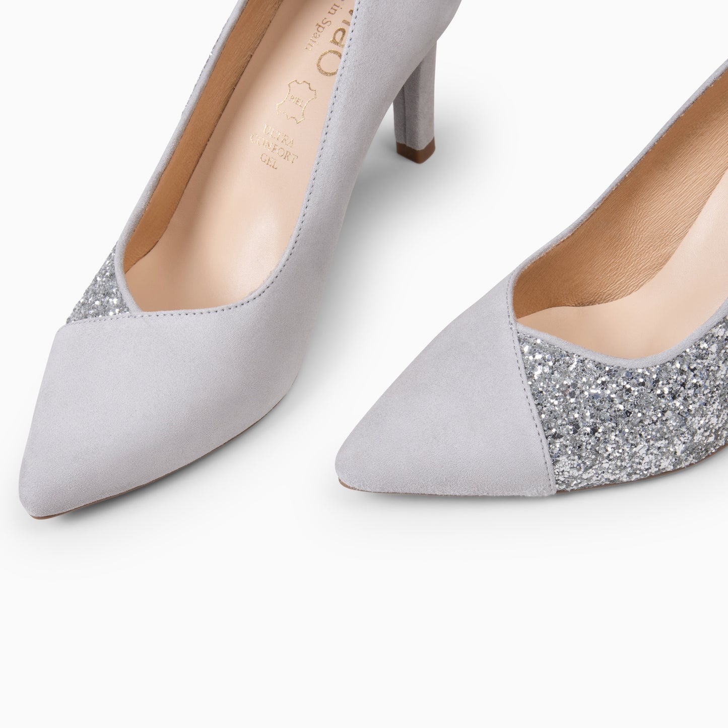 GLAM NIGHT– ZAPATOS ELEGANTES DE TACÓN ALTO GRIS PERLA
