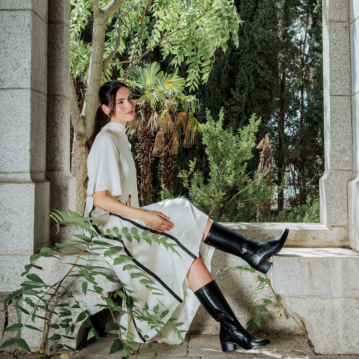 MARINA - Botas de caña media de piel NEGRO