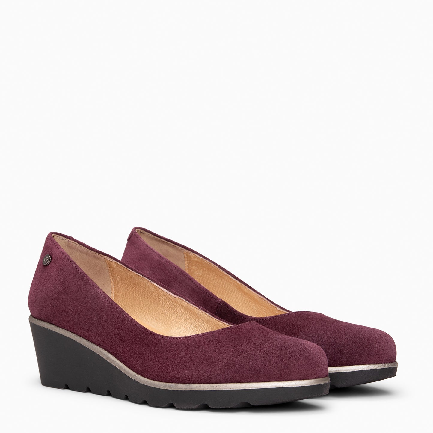 IRIS - Bailarina con cuña de piel de serraje  BURDEOS