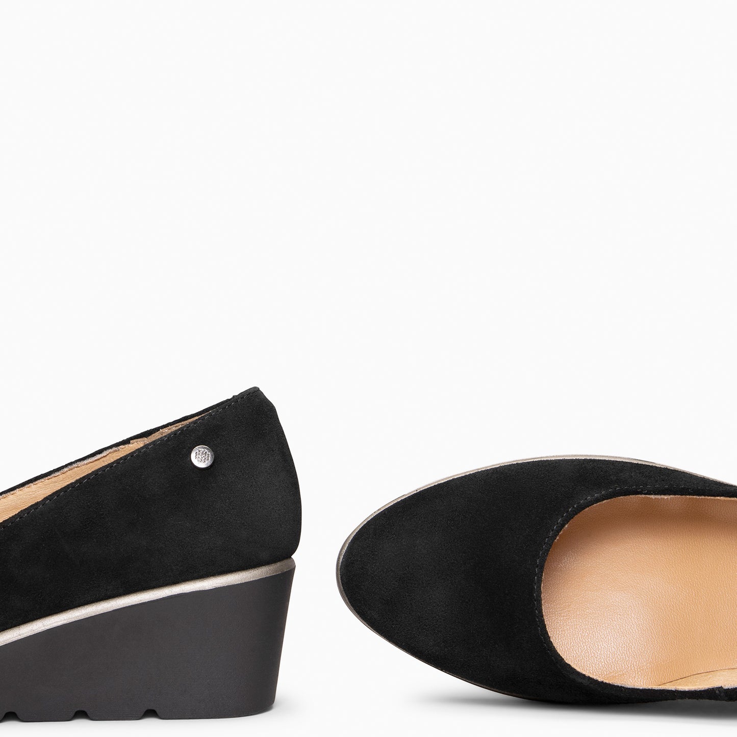 IRIS - Bailarina con cuña de piel de serraje  NEGRO