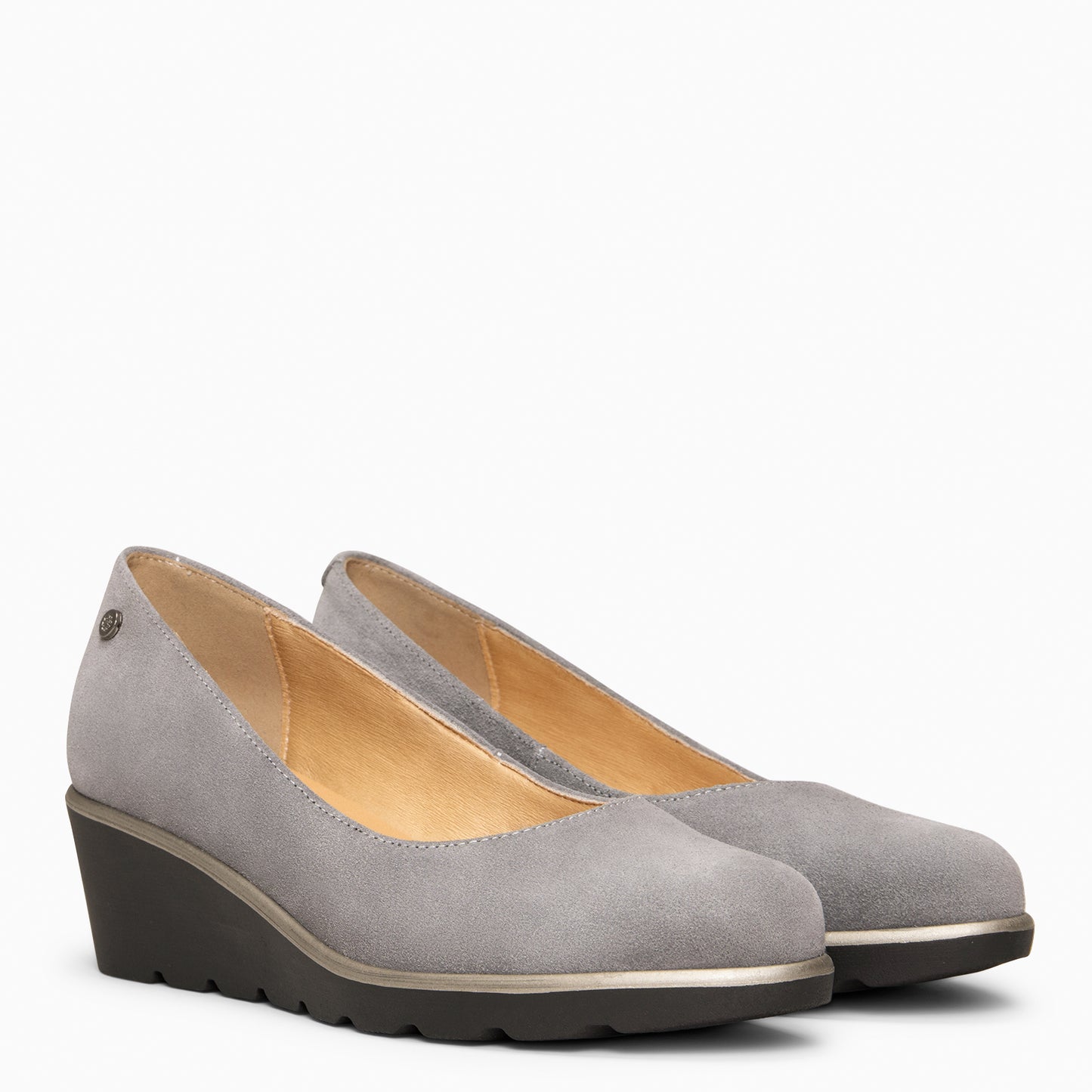 IRIS - Bailarina con cuña de piel de serraje  GRIS