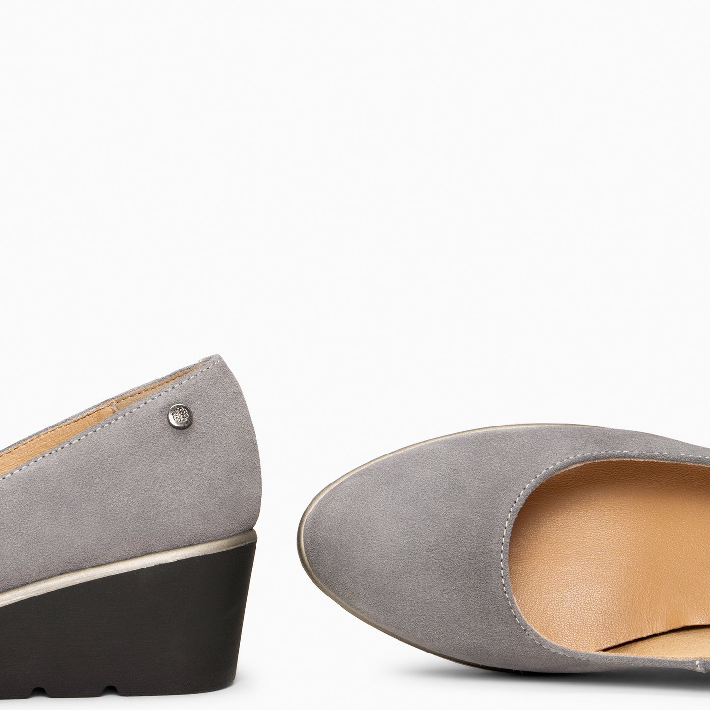 IRIS - Bailarina con cuña de piel de serraje  GRIS