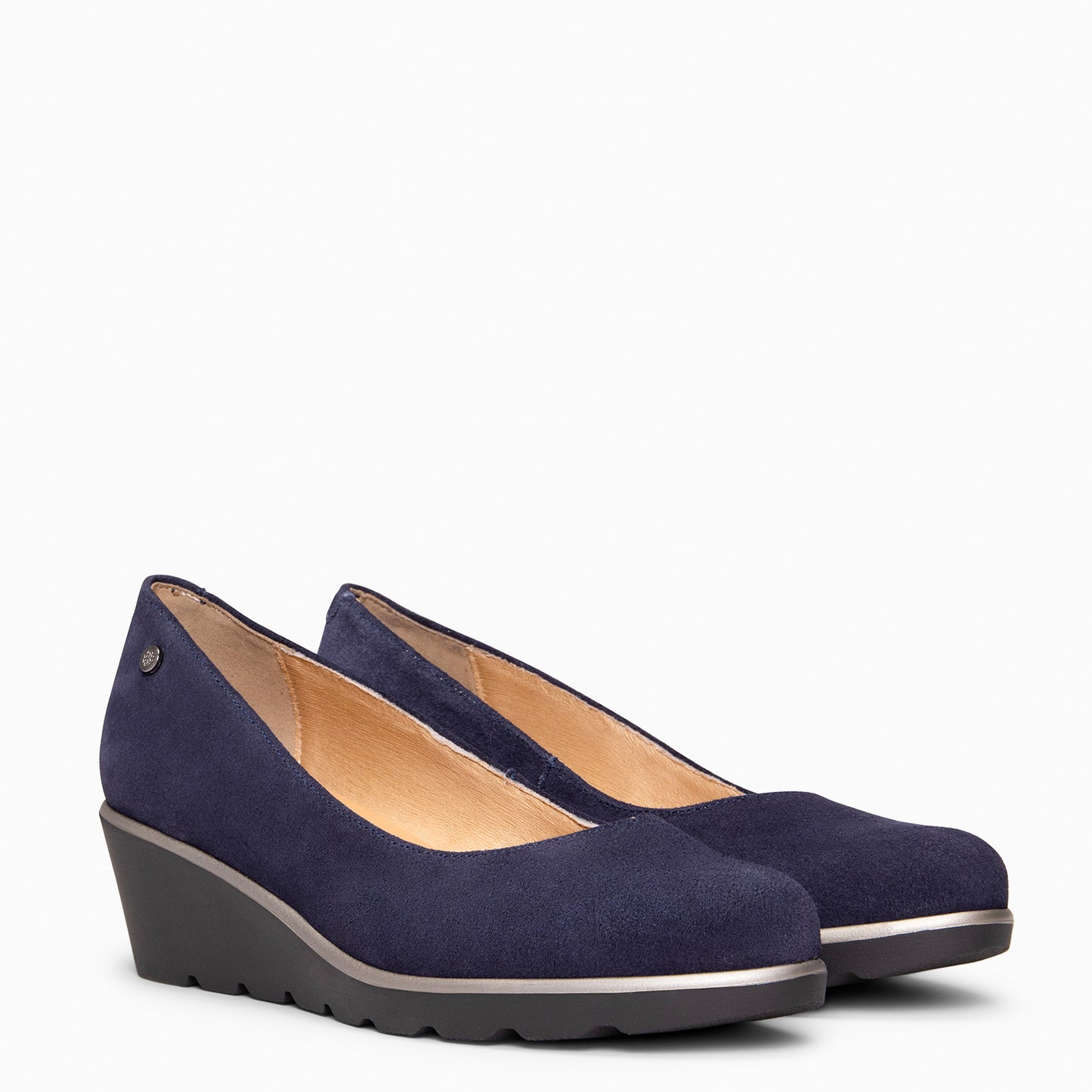 IRIS - Bailarina con cuña de piel de serraje  MARINO