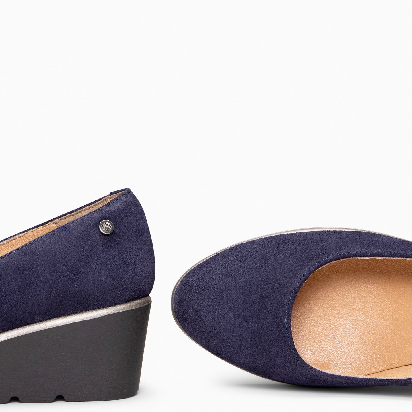 IRIS - Bailarina con cuña de piel de serraje  MARINO