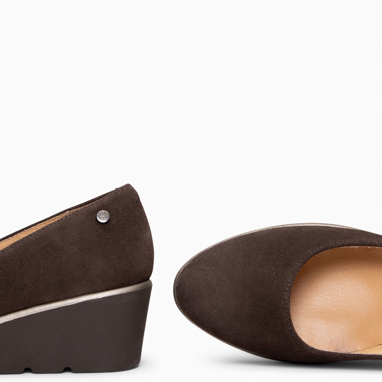 IRIS - Bailarina con cuña de piel de serraje MARRON