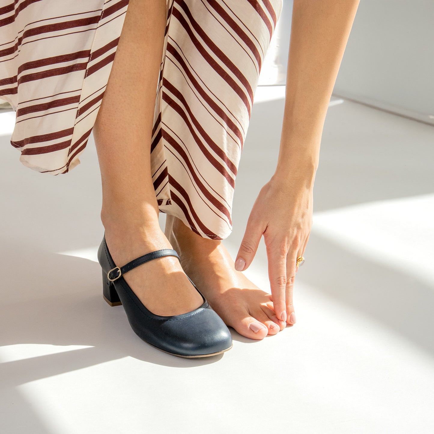 ROSALIA - Merceditas de tacón ancho de Piel MARINO