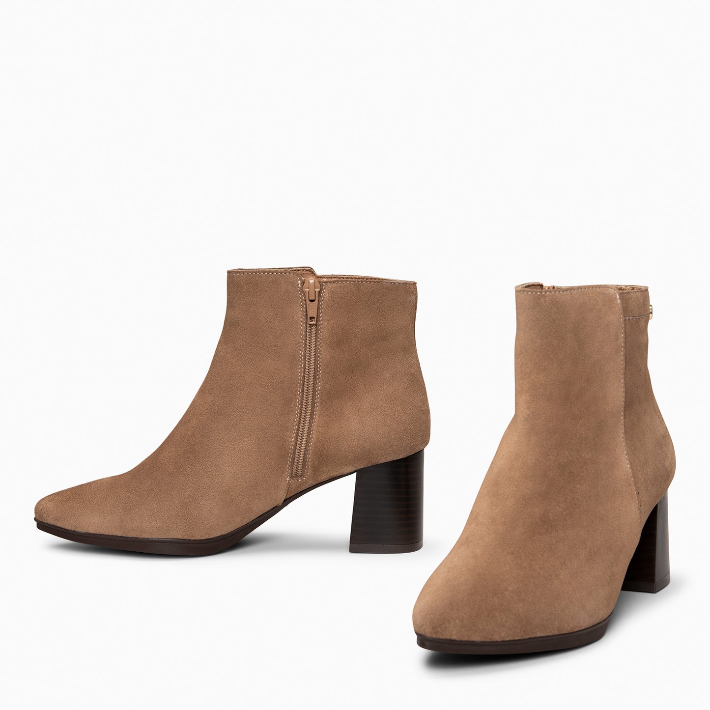 CITY - Botines de tacón ancho y punta fina TAUPE