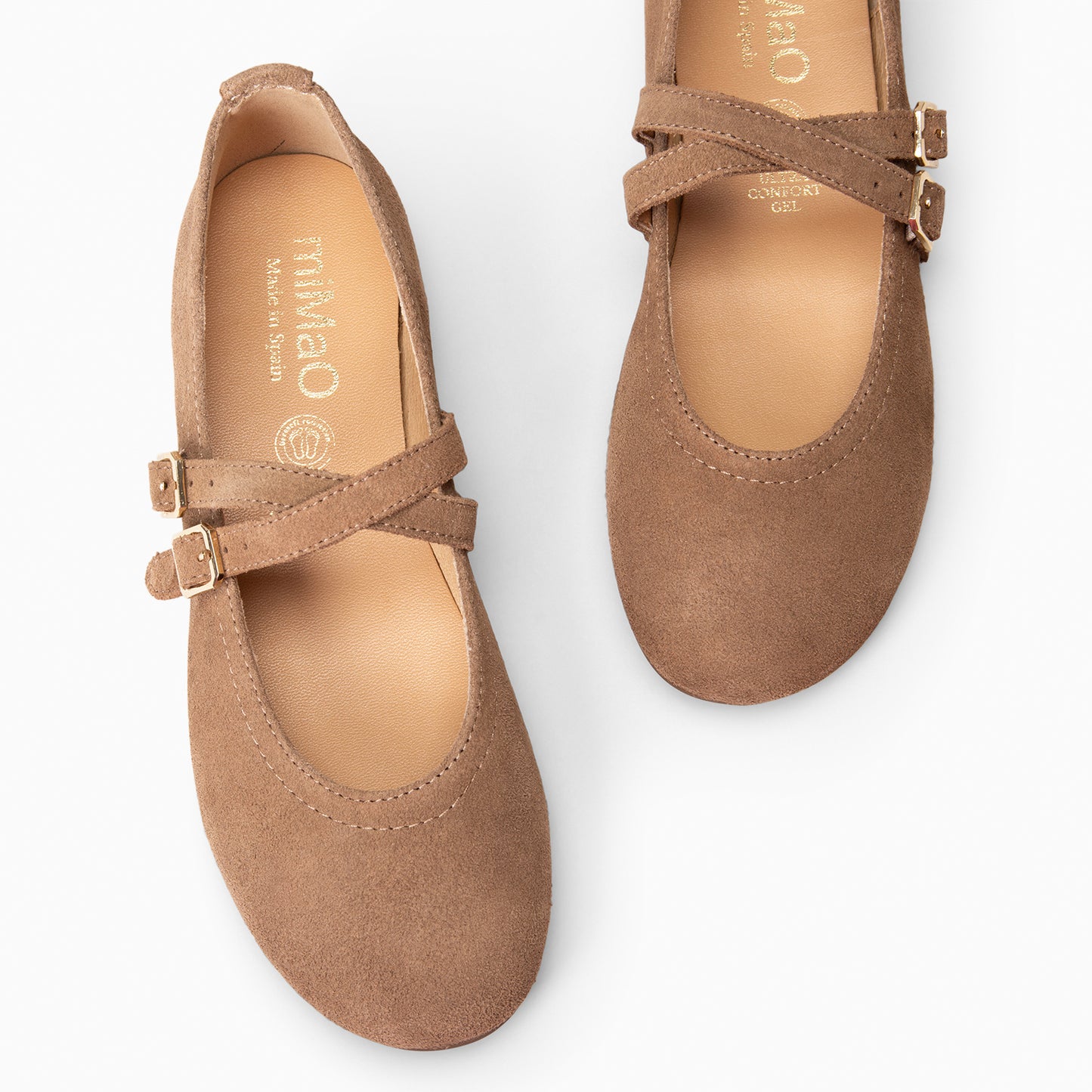 AMAPOLA -  Bailarina con tiras cruzadas de ante TAUPE