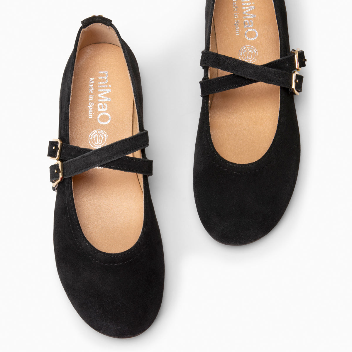AMAPOLA -  Bailarina con tiras cruzadas de ante NEGRO