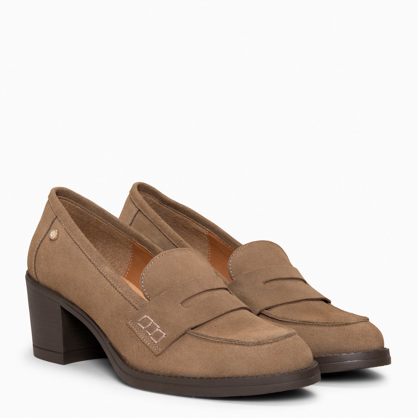 LATTÉ -Mocasín con tacón ancho TAUPE