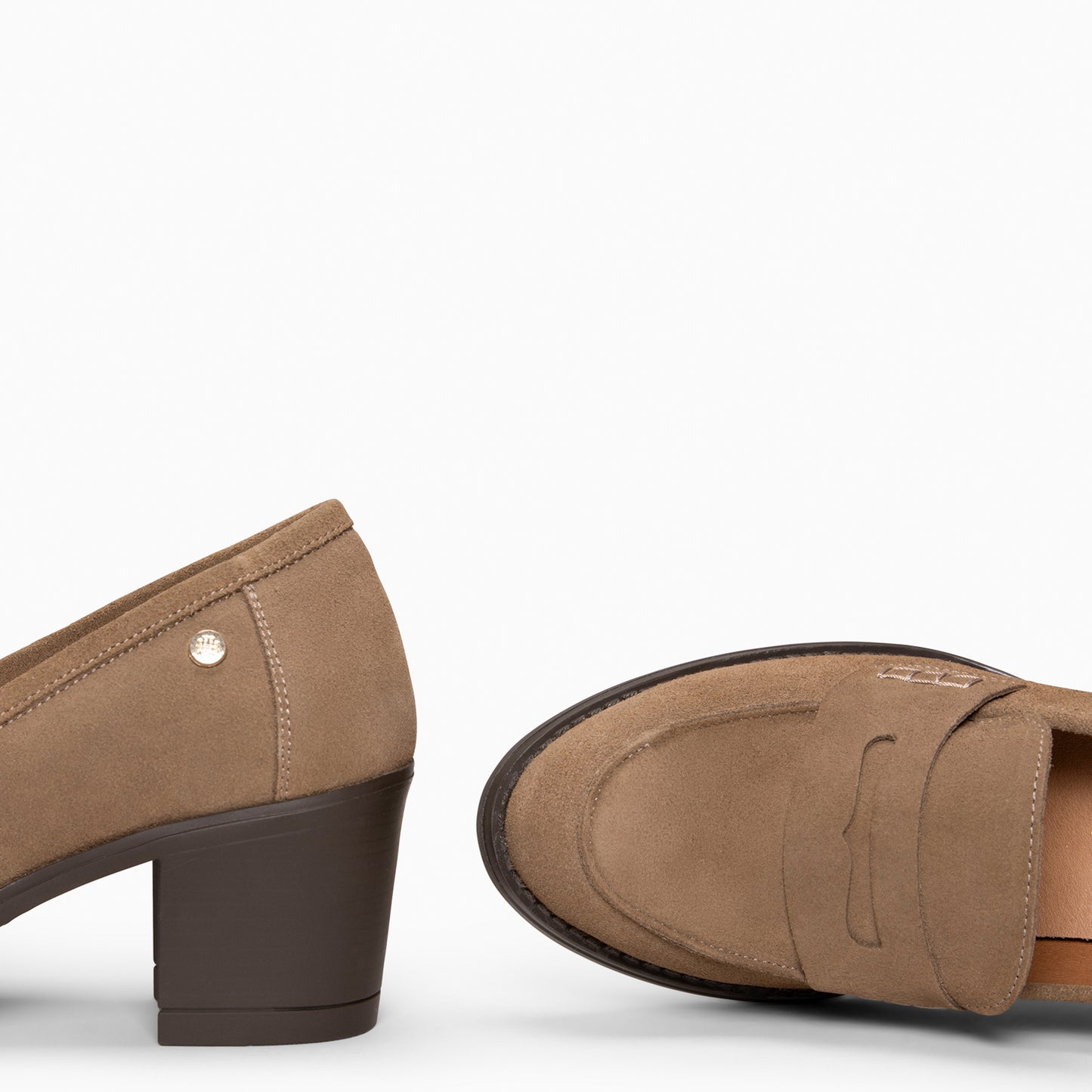 MOKA-Mocasín con tacón ancho TAUPE