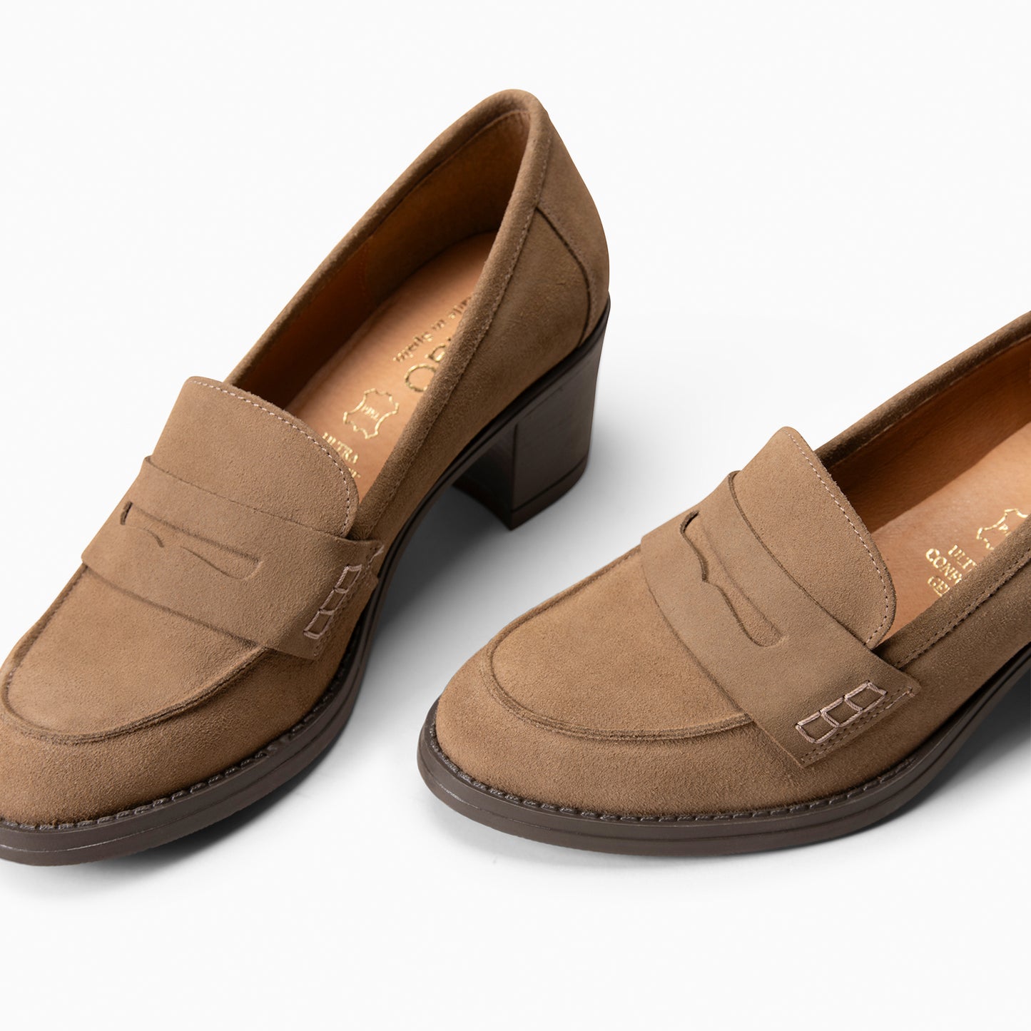MOKA-Mocasín con tacón ancho TAUPE