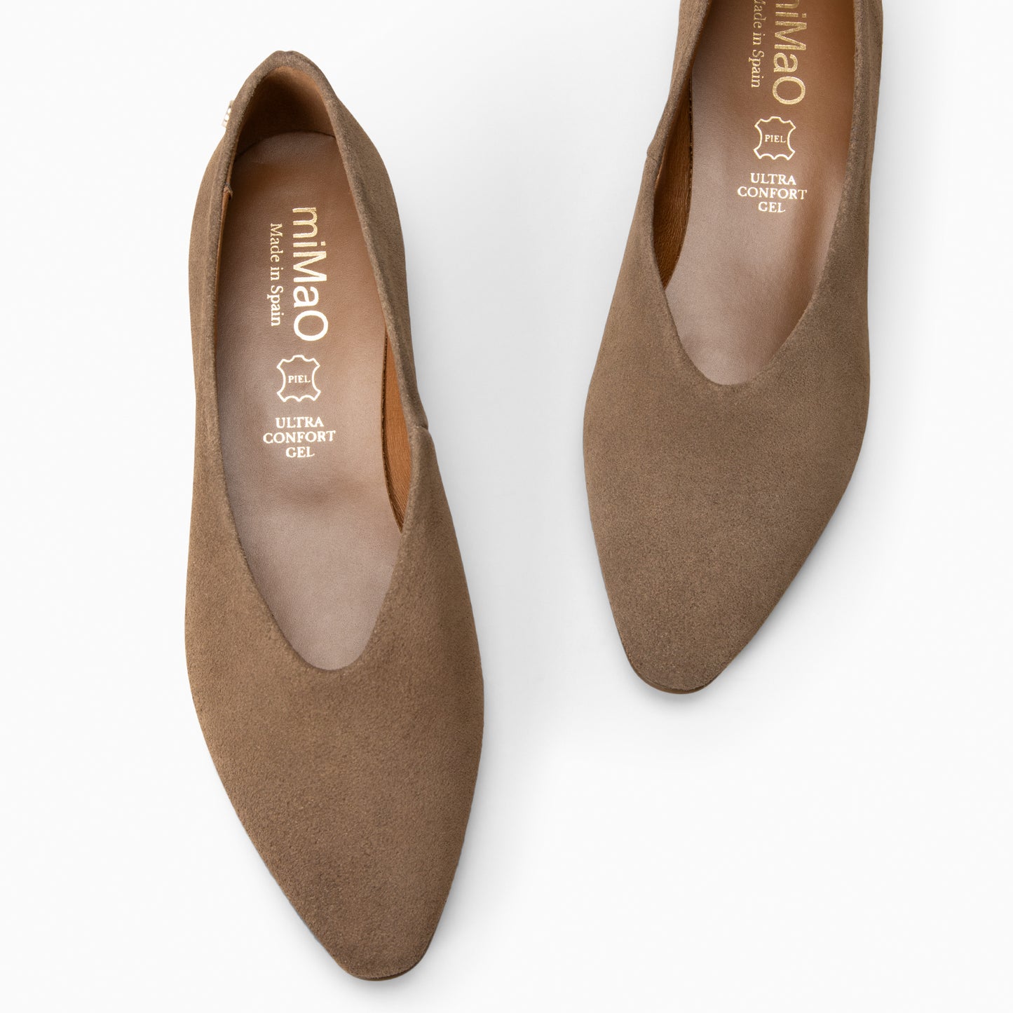 URBAN LACY – Bailarina con tacón bajo en piel de serraje TAUPE