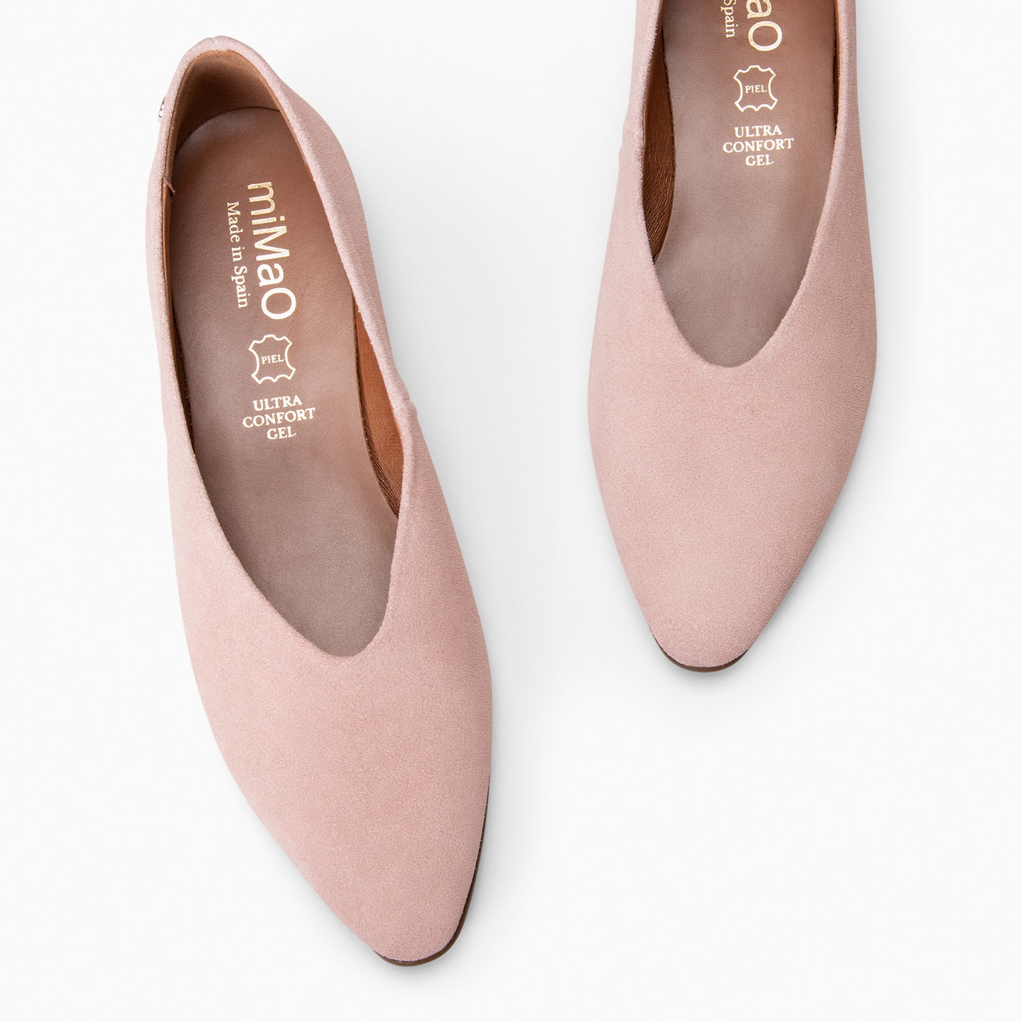 URBAN LACY – Bailarina con tacón bajo en piel de serraje NUDE