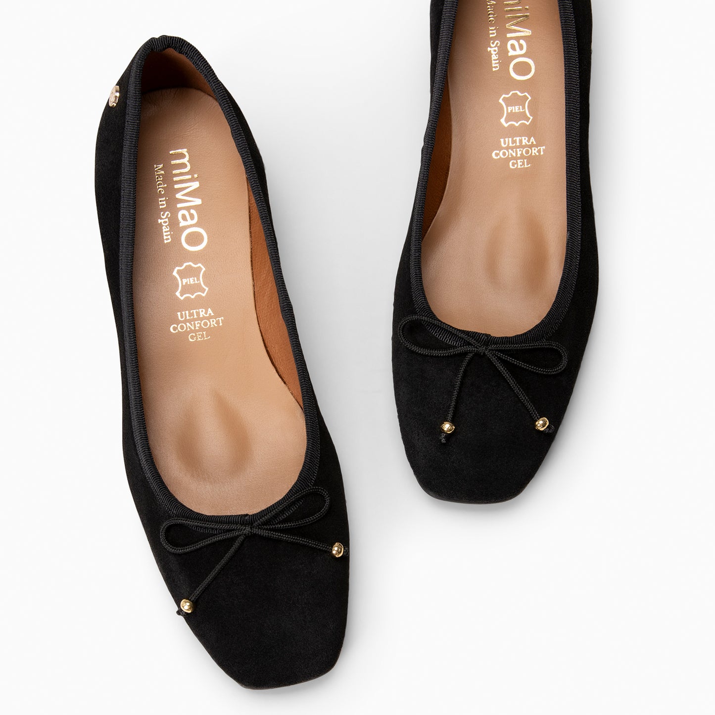 NINA – Bailarina de tacón bajo en piel de serraje NEGRO