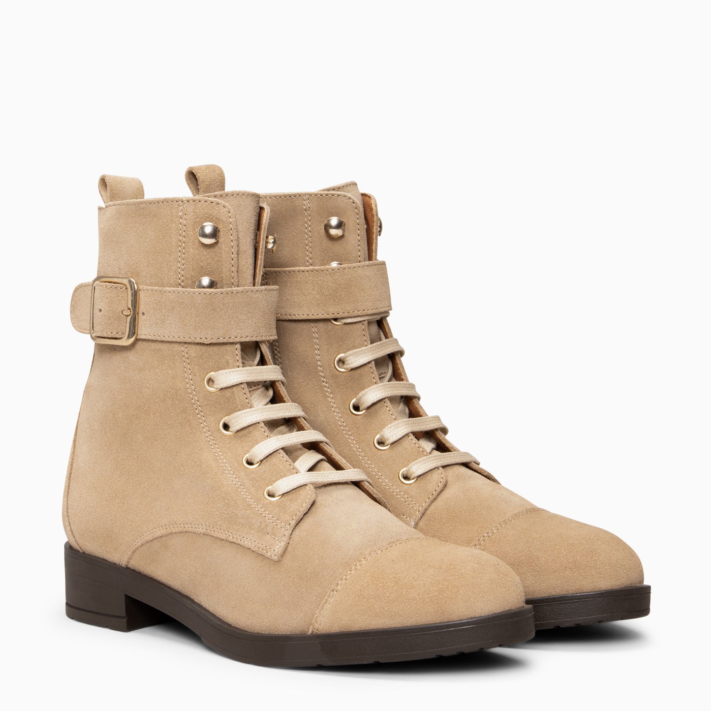 BELFAST – Botines con cordones de piel  BEIGE