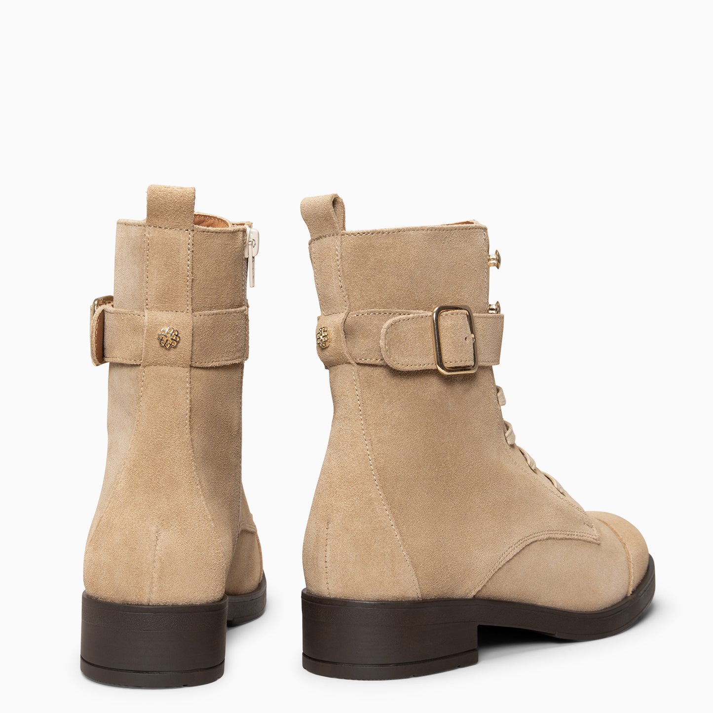 BELFAST – Botines con cordones de piel  BEIGE