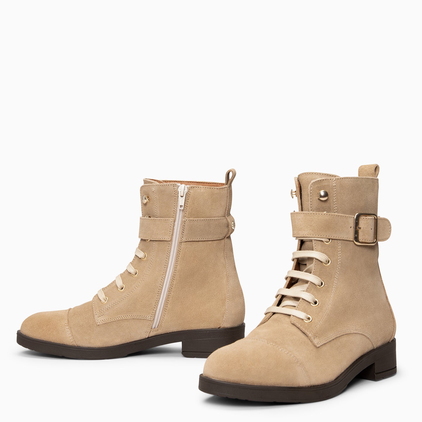 BELFAST – Botines con cordones de piel  BEIGE