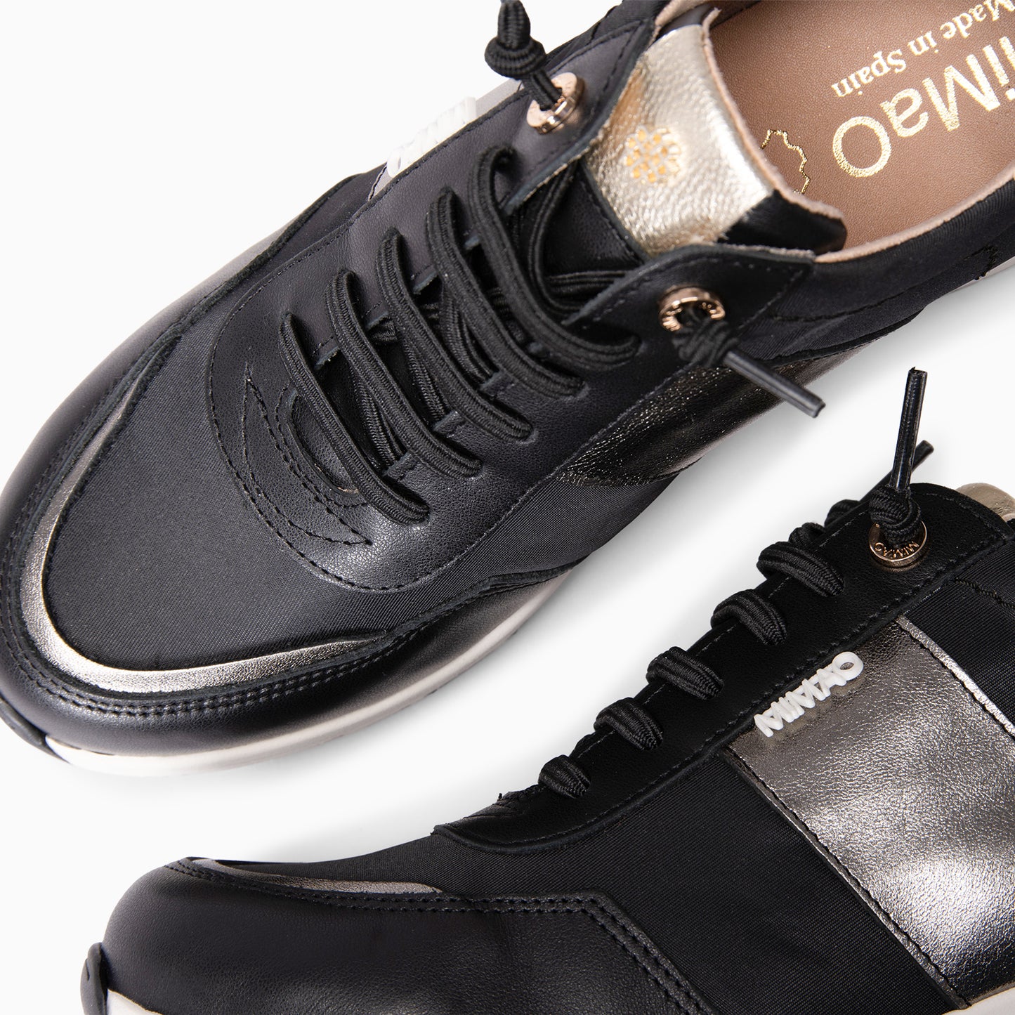 CAEN - Zapatillas con cuña en materiales combinados NEGRO