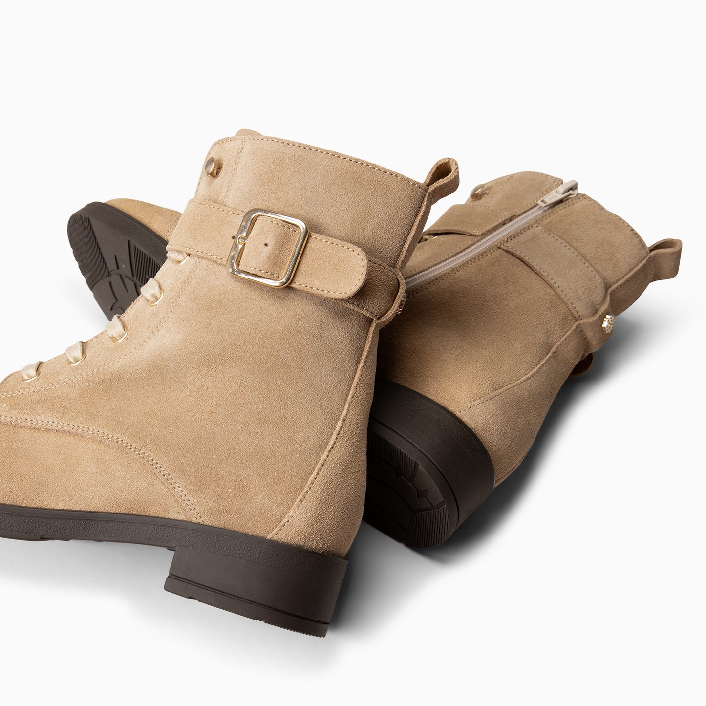BELFAST – Botines con cordones de piel  BEIGE