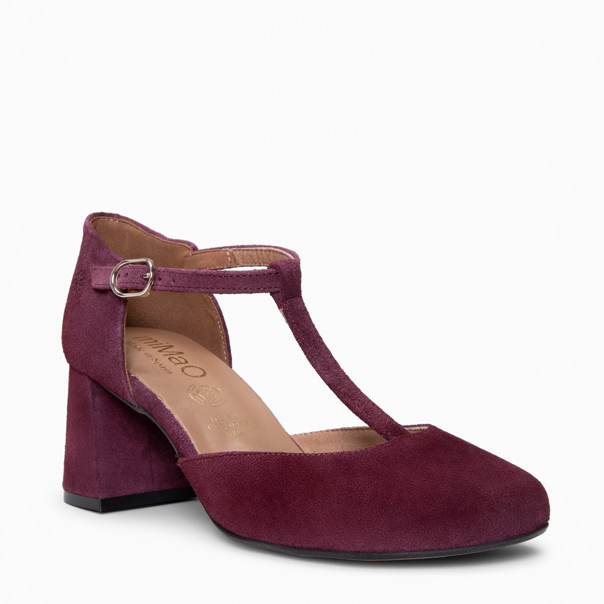 AZUCENA - Zapatos Salomé con tacón Baresoft de ante BURDEOS