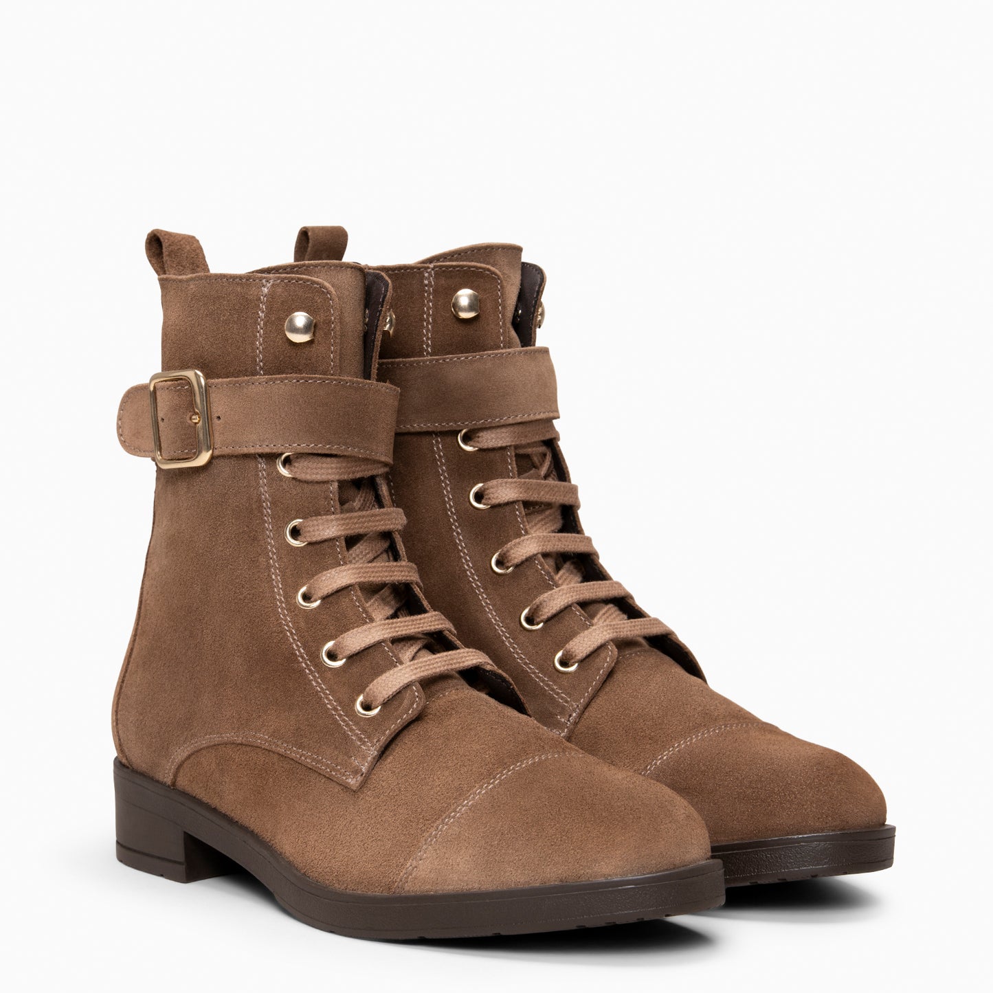 BELFAST – Botines con cordones de piel  TAUPE