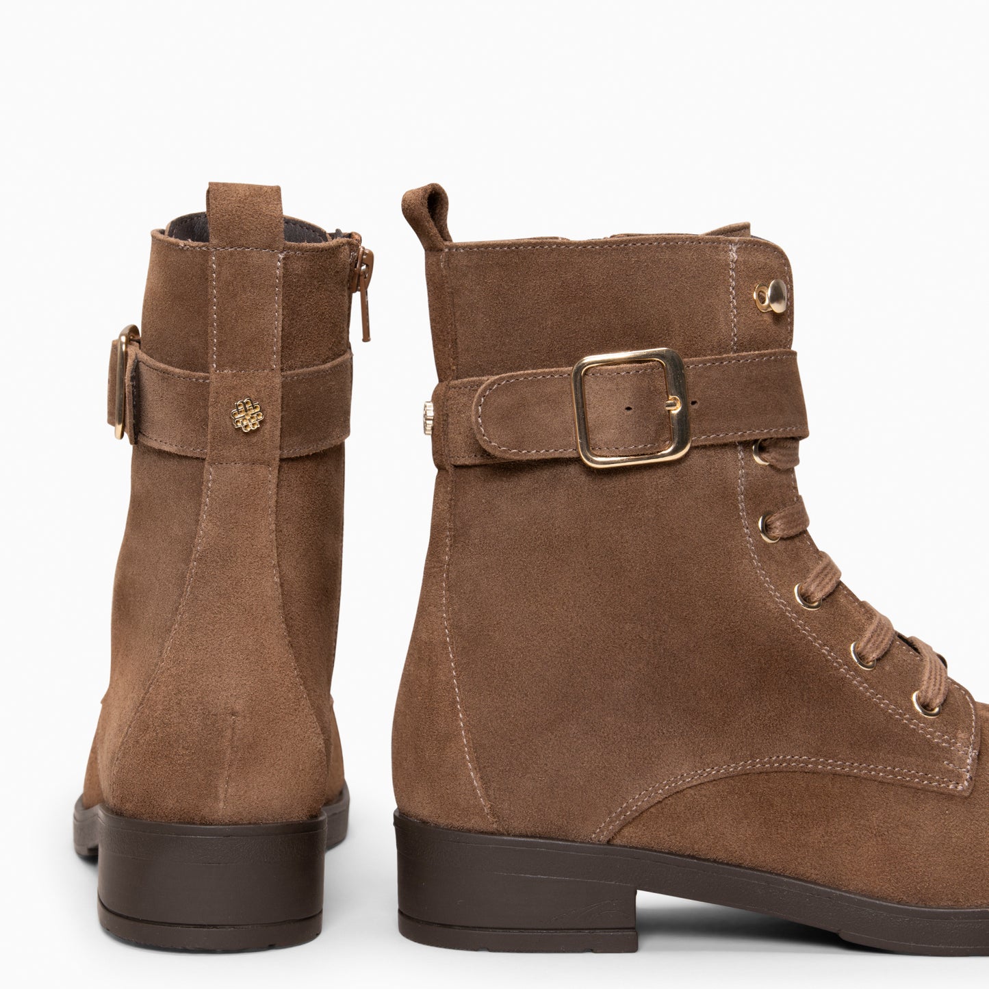 BELFAST – Botines con cordones de piel  TAUPE