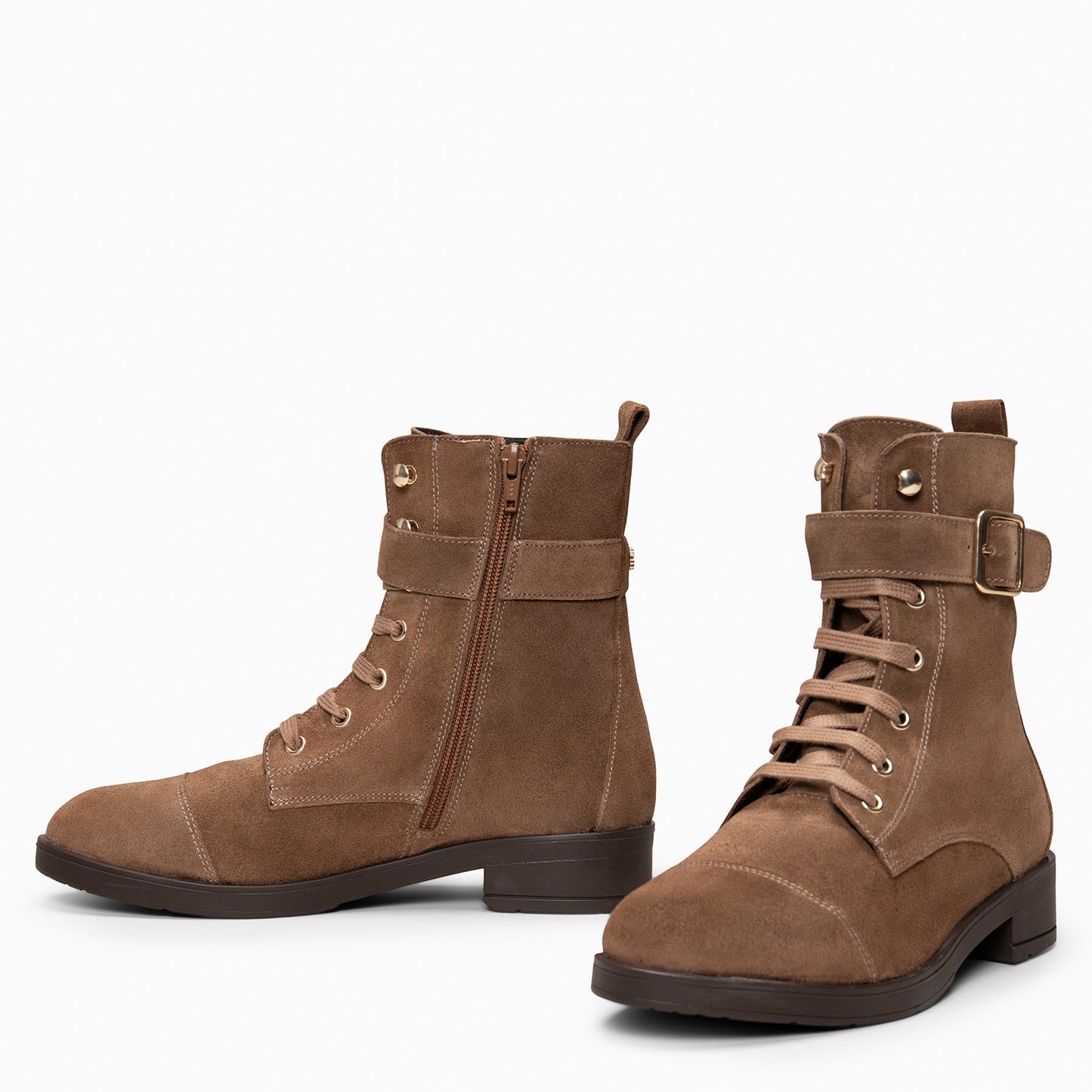 BELFAST – Botines con cordones de piel TAUPE