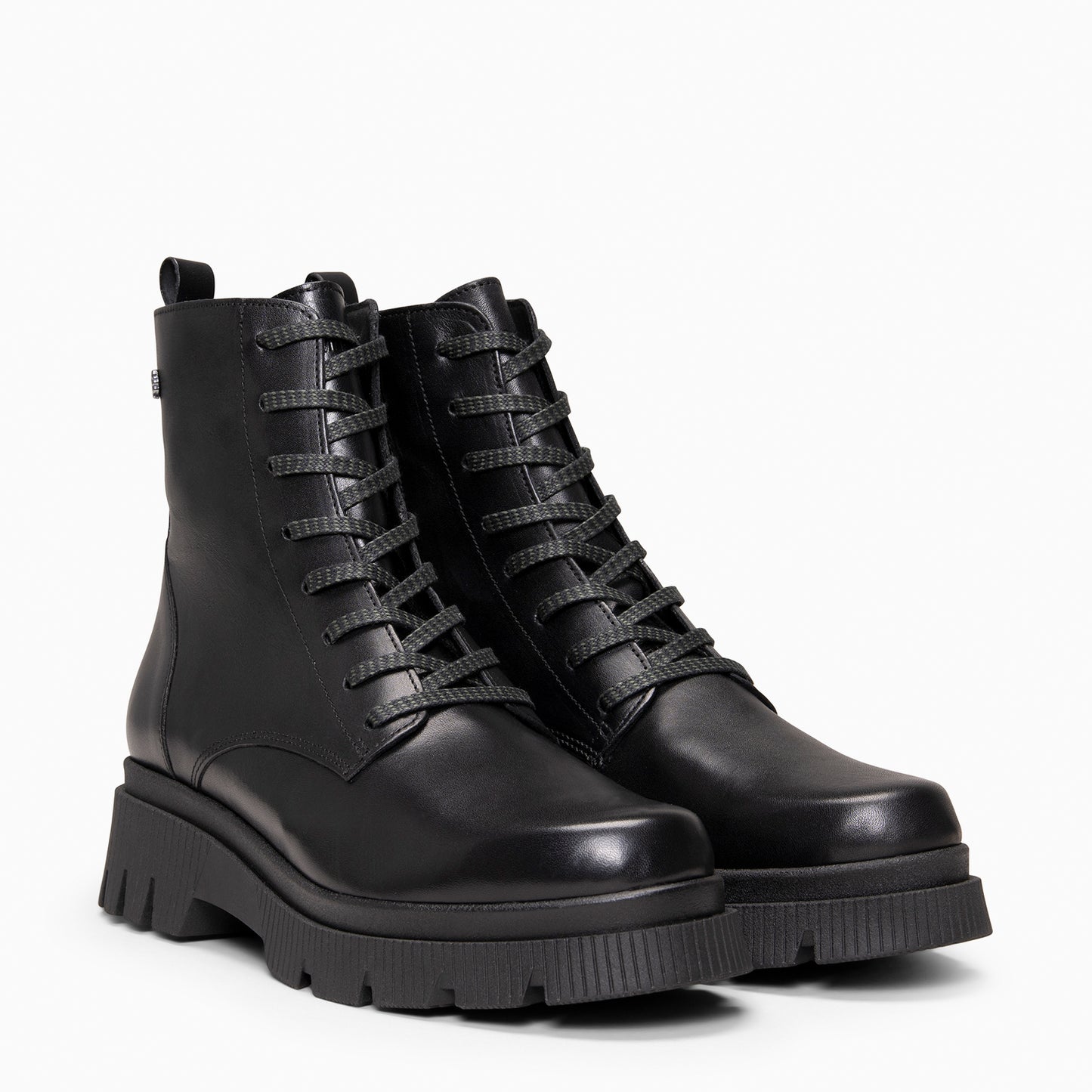 STONE – Botines militares de piel NEGRO