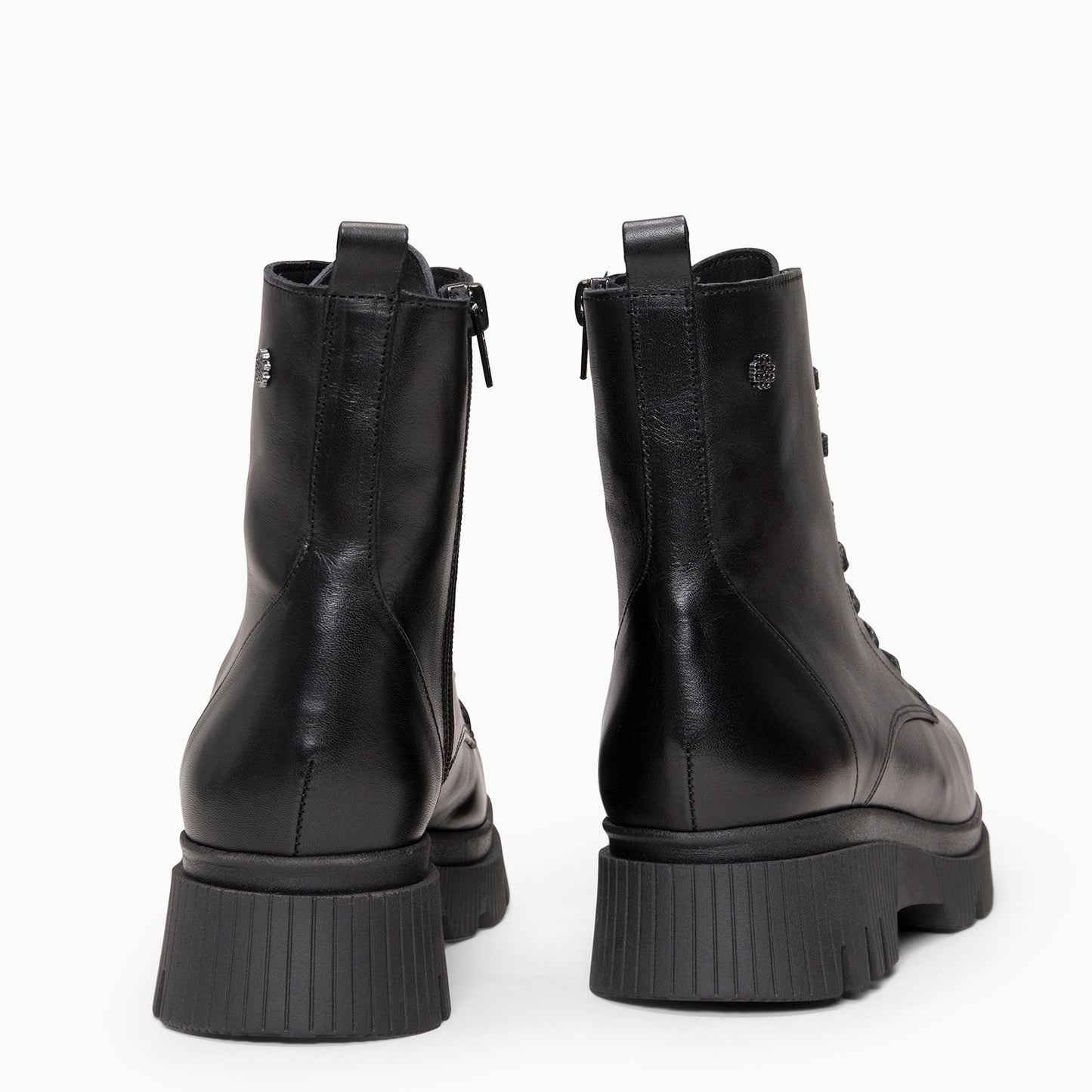 STONE – Botines militares de piel NEGRO