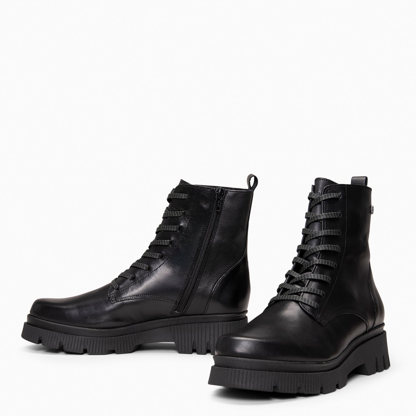 STONE – Botines militares de piel NEGRO