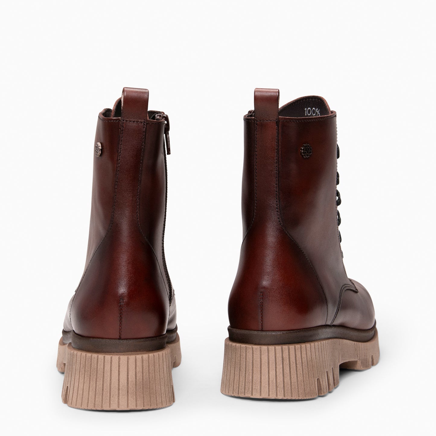 STONE – Botines militares de piel MARRON