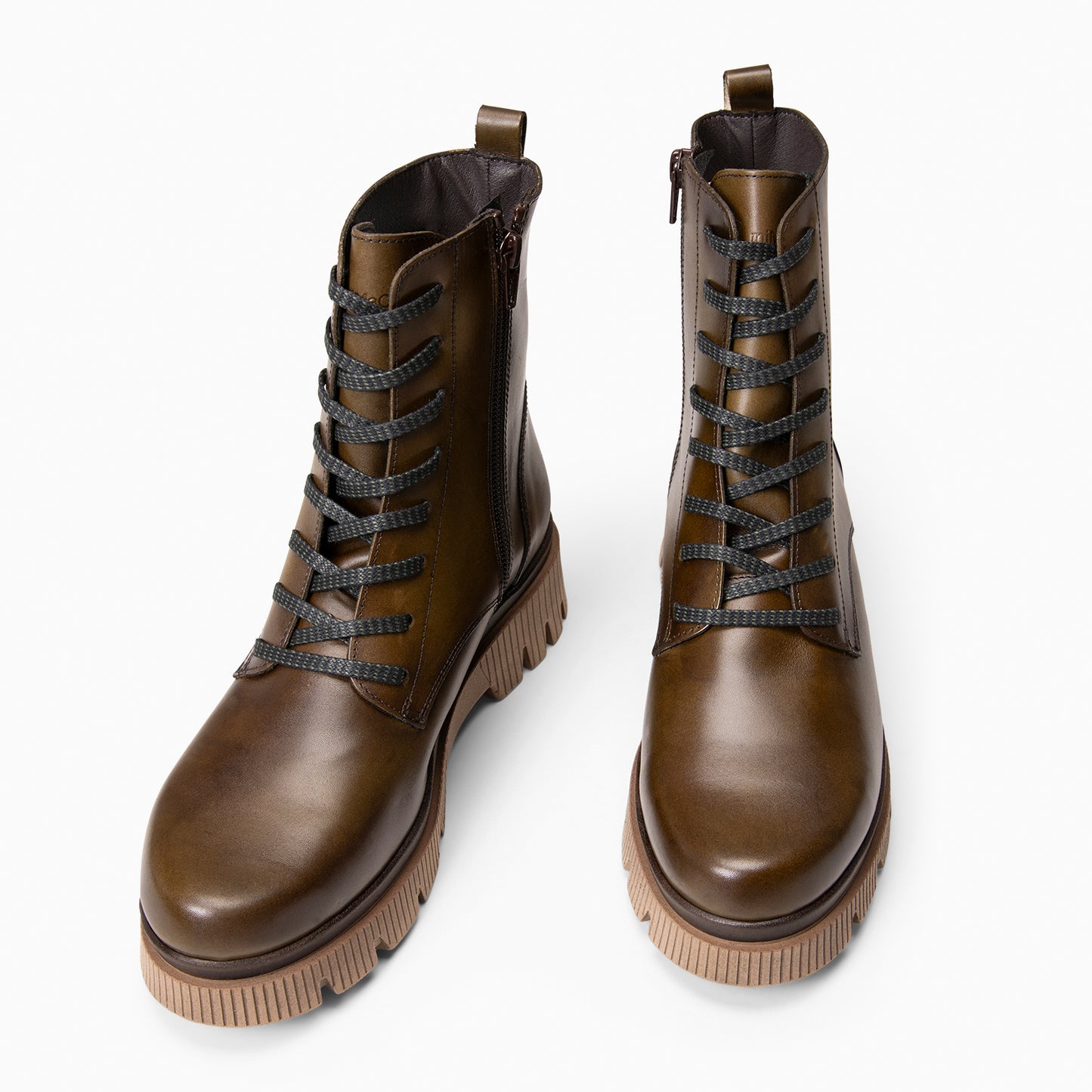 STONE – Botines militares de piel  KAQUI