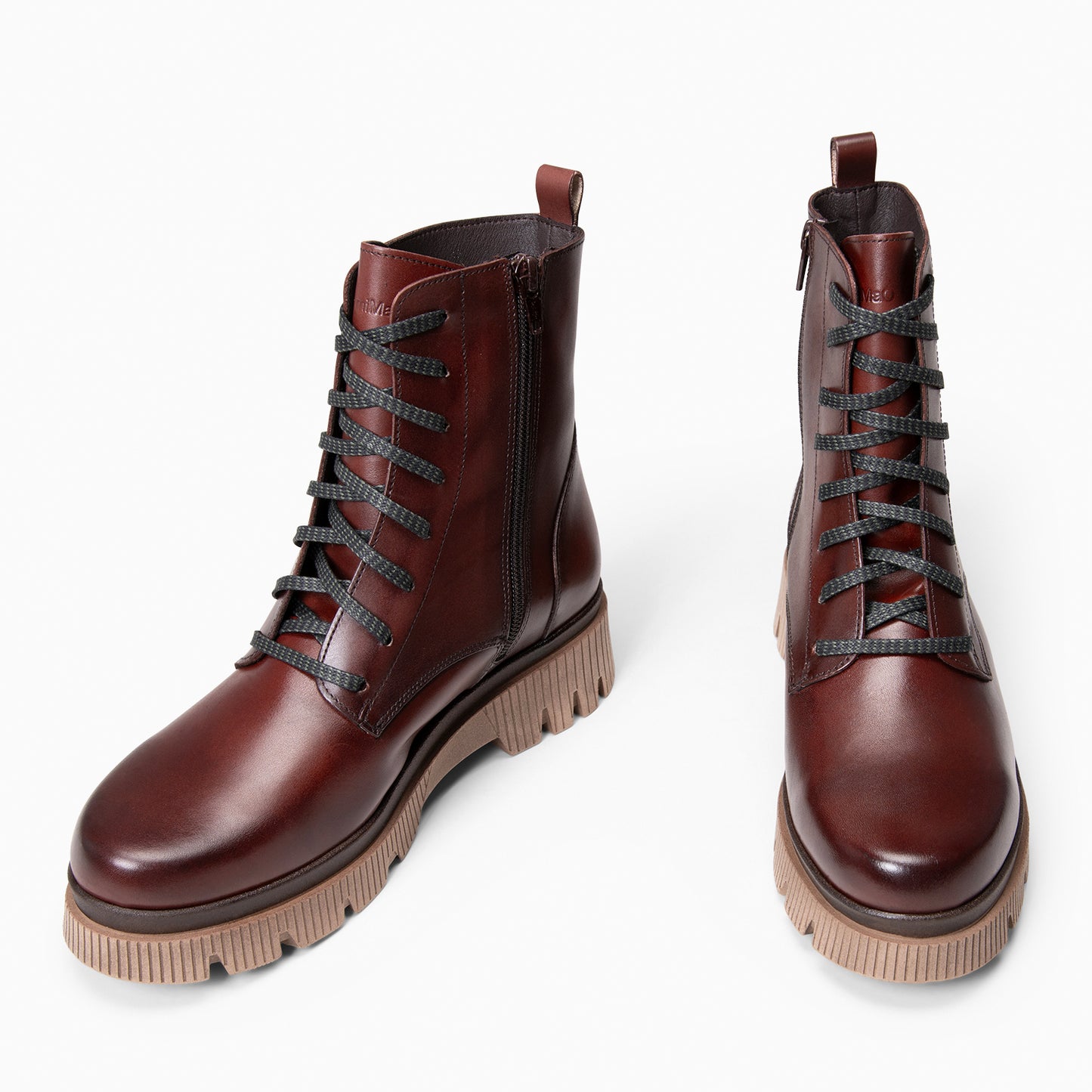 STONE – Botines militares de piel MARRON