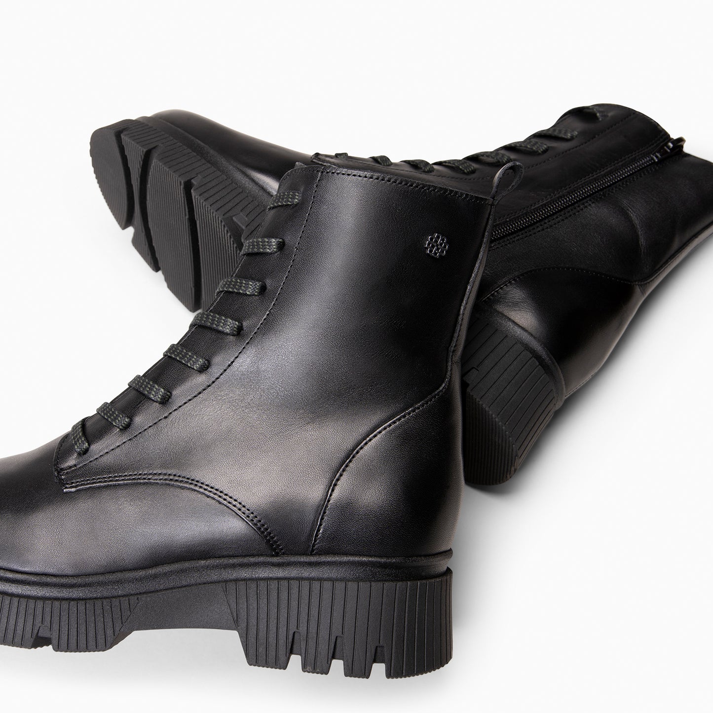 STONE – Botines militares de piel NEGRO
