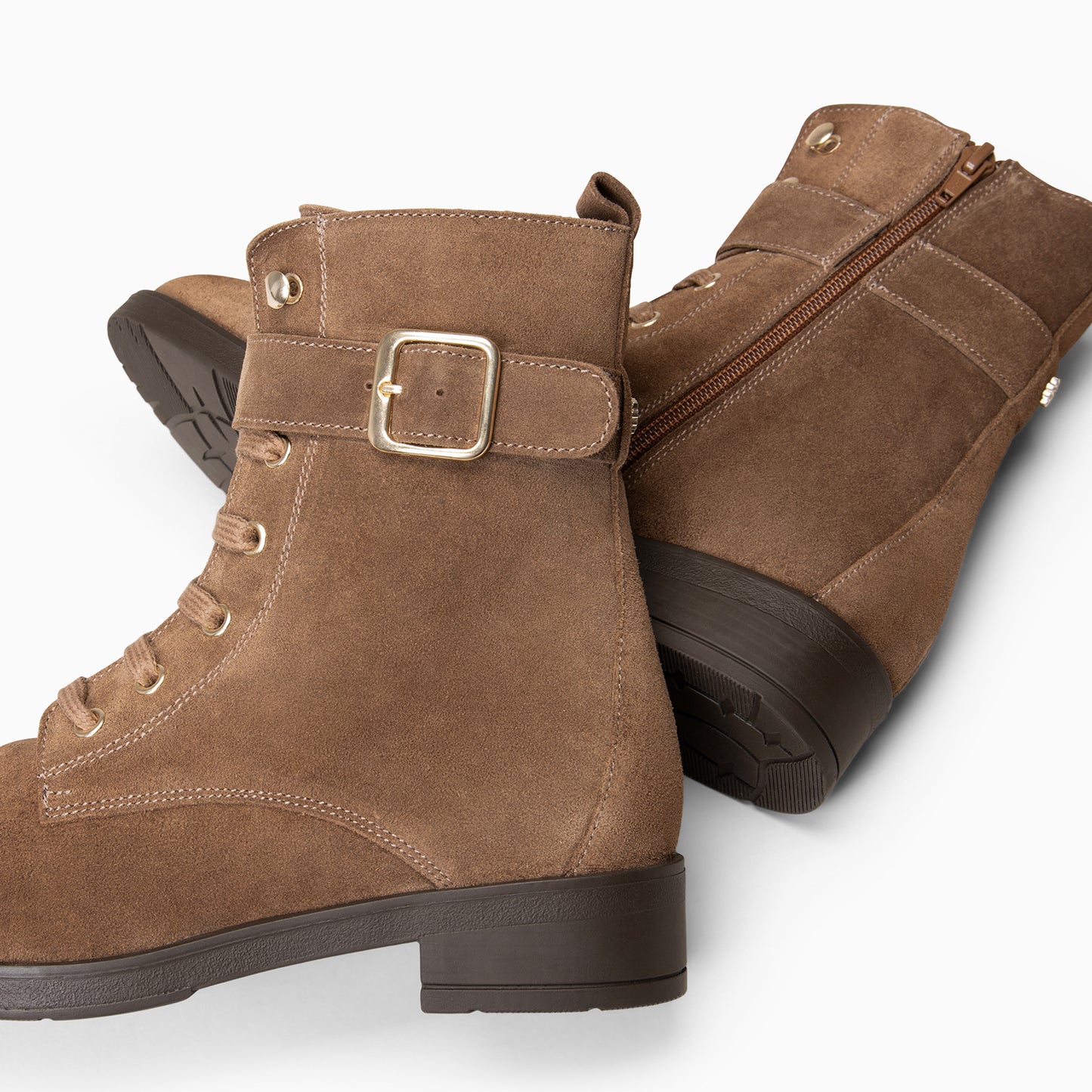 BELFAST – Botines con cordones de piel  TAUPE