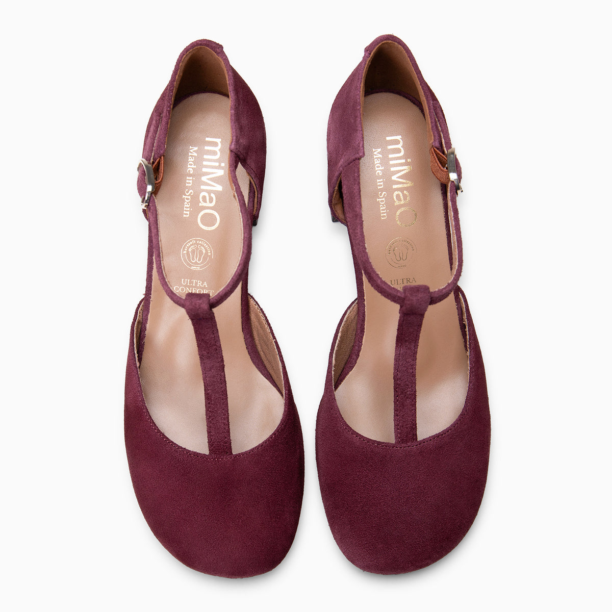 AZUCENA - Zapatos Salomé con tacón Baresoft de ante BURDEOS