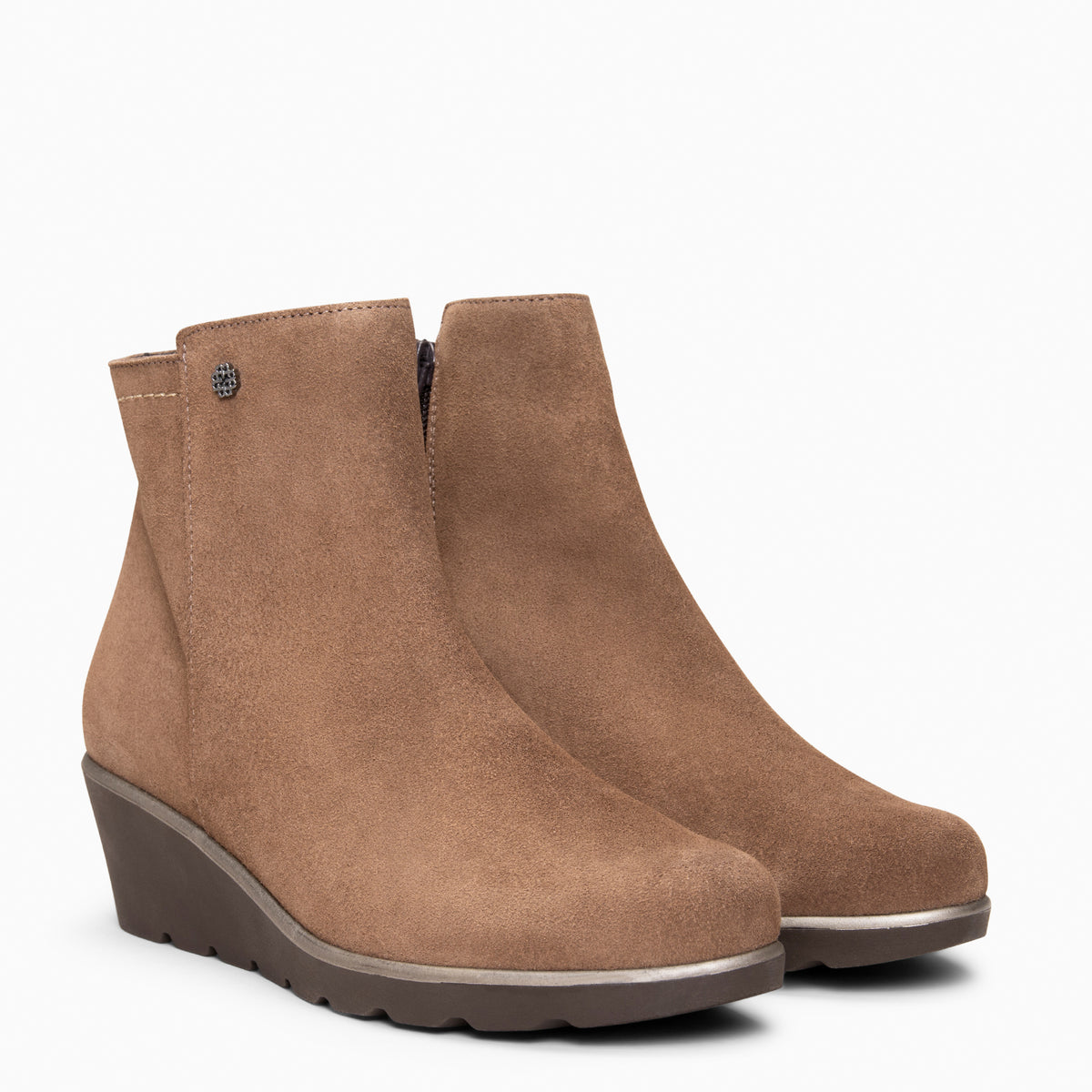 LULEA - Botines con cuña de piel hidrófugos TAUPE