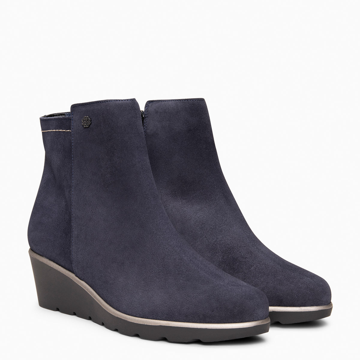 LULEA - Botines con cuña de piel hidrófugos MARINO
