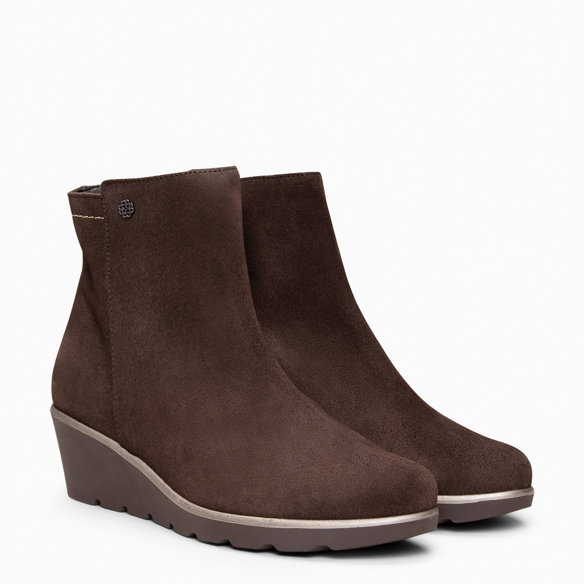 LULEA - Botines con cuña de piel hidrófugos MARRON