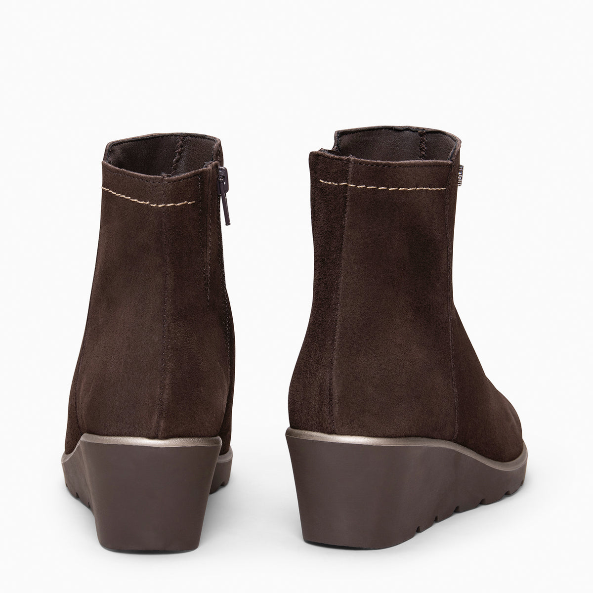 LULEA - Botines con cuña de piel hidrófugos MARRON