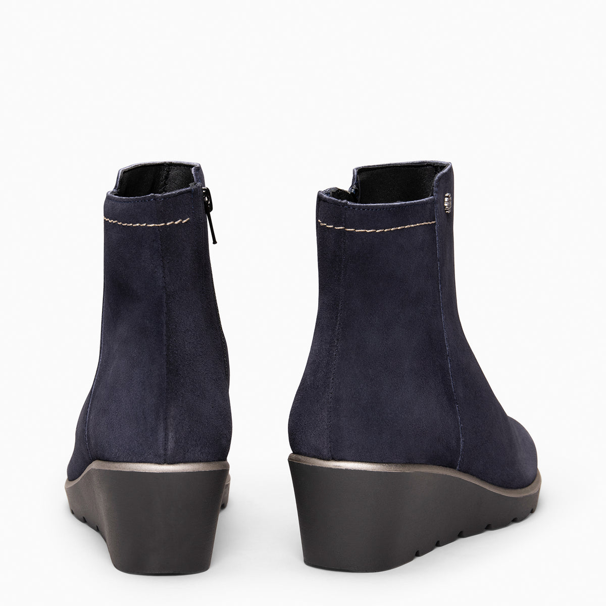 LULEA - Botines con cuña de piel hidrófugos MARINO