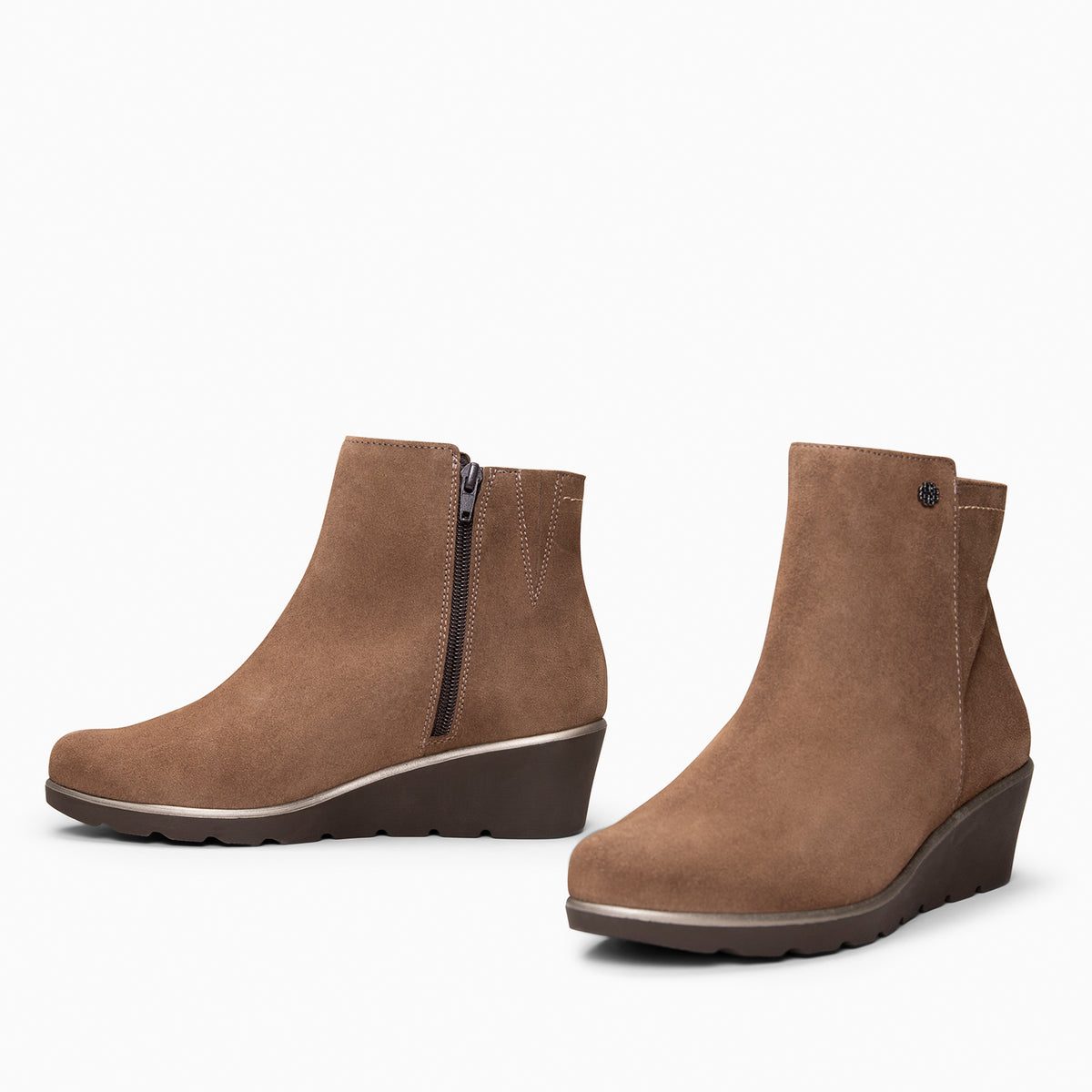 LULEA - Botines con cuña de piel hidrófugos TAUPE