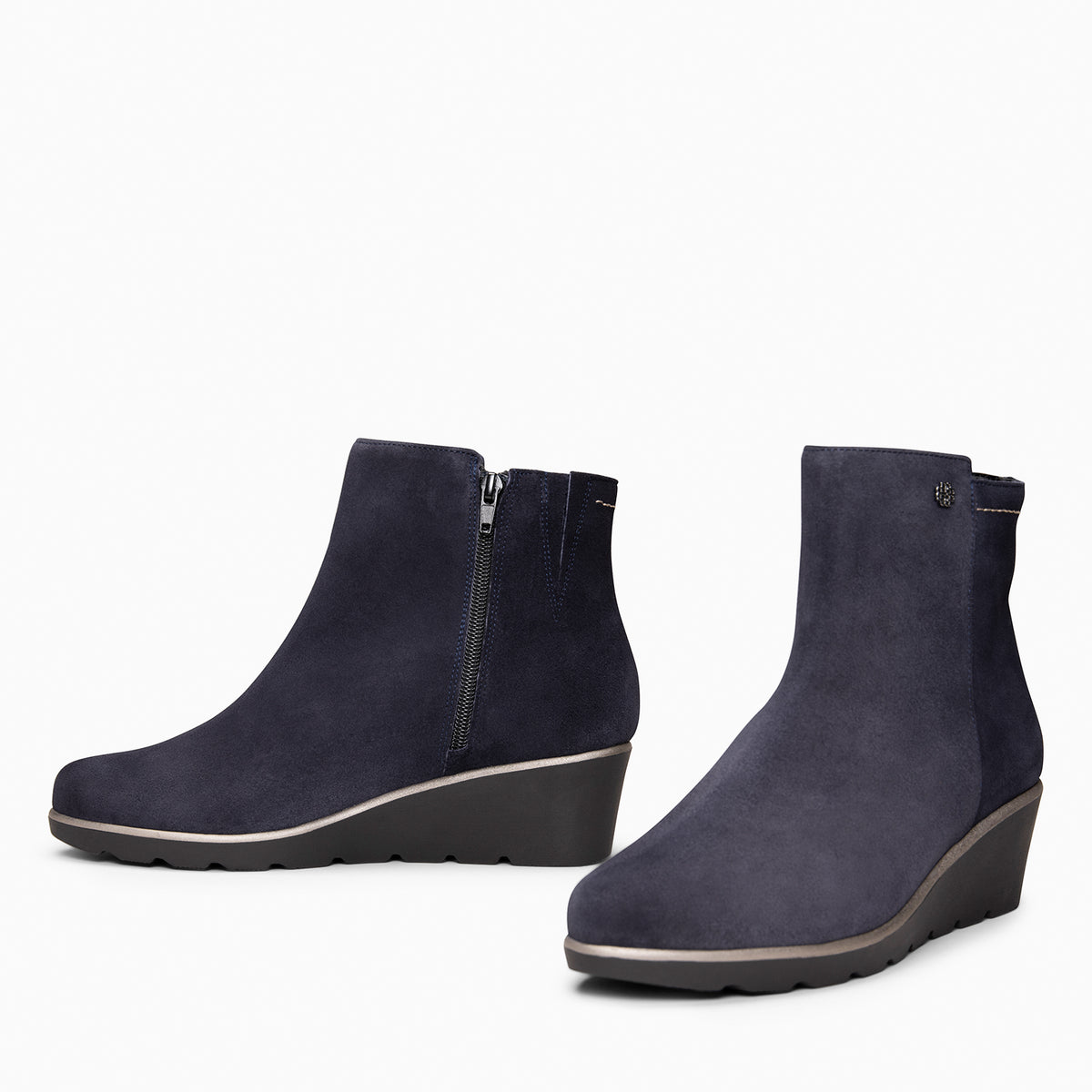 LULEA - Botines con cuña de piel hidrófugos MARINO