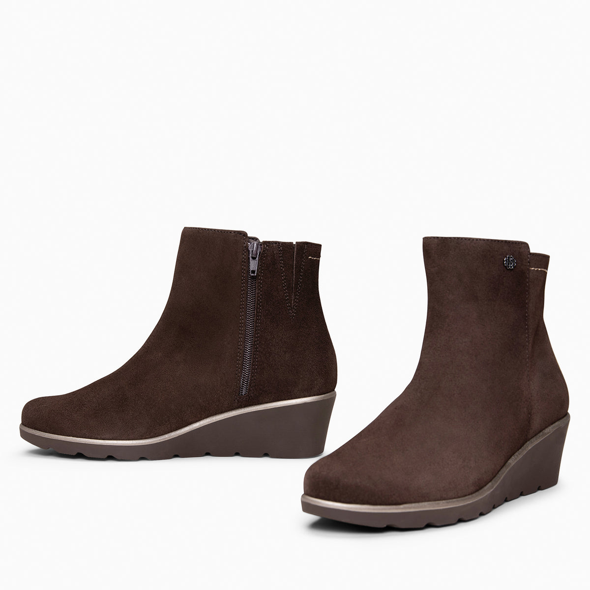 LULEA - Botines con cuña de piel hidrófugos MARRON