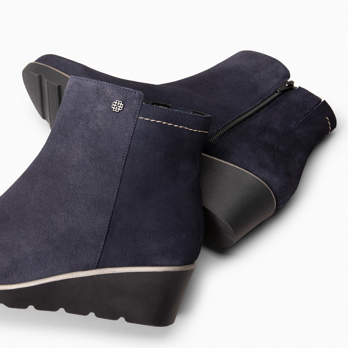 LULEA - Botines con cuña de piel hidrófugos MARINO