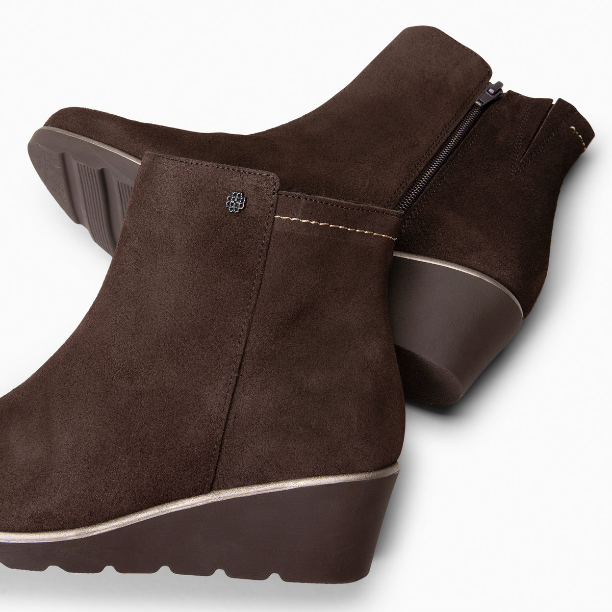 LULEA - Botines con cuña de piel hidrófugos MARRON