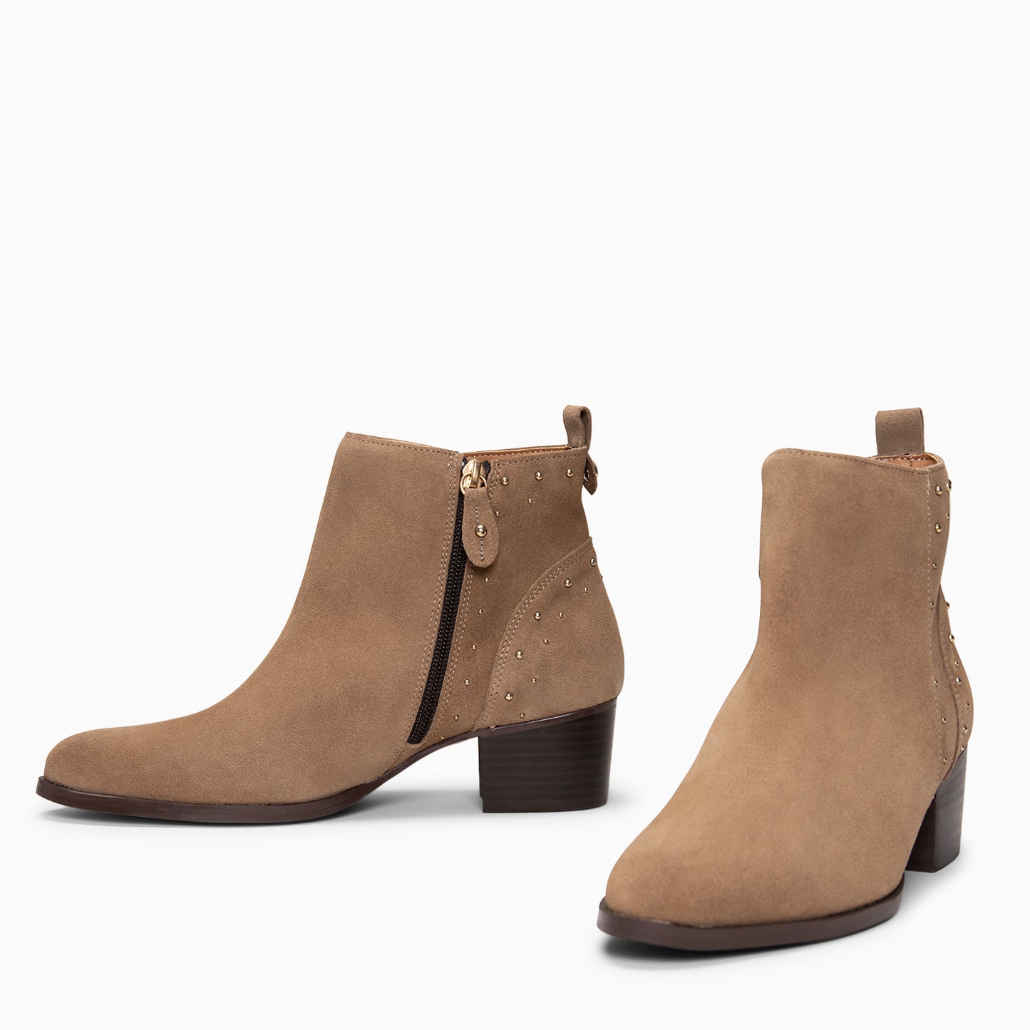DUSTY– botines de serraje con tachas TAUPE