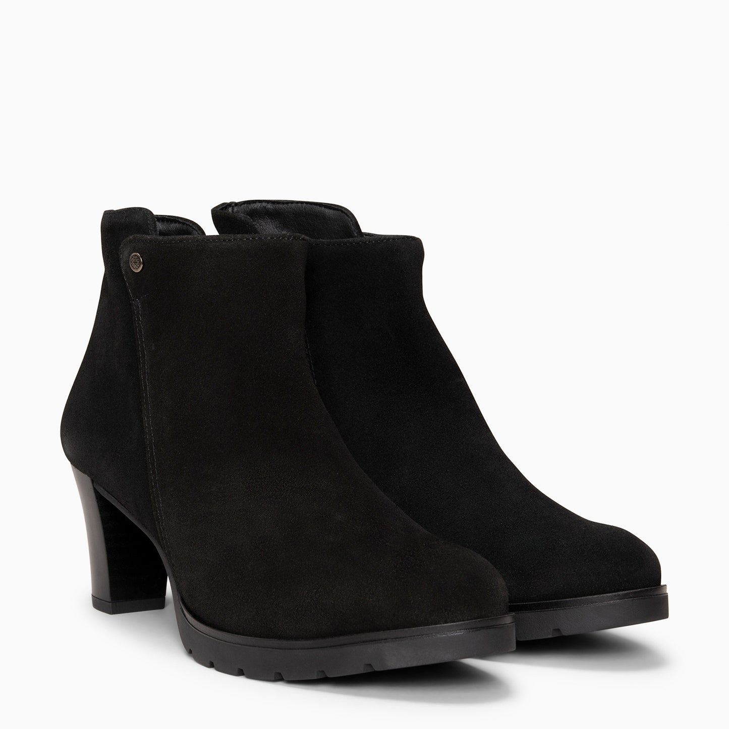 PRAGA – Botines con tacón de piel de seraje NEGRO