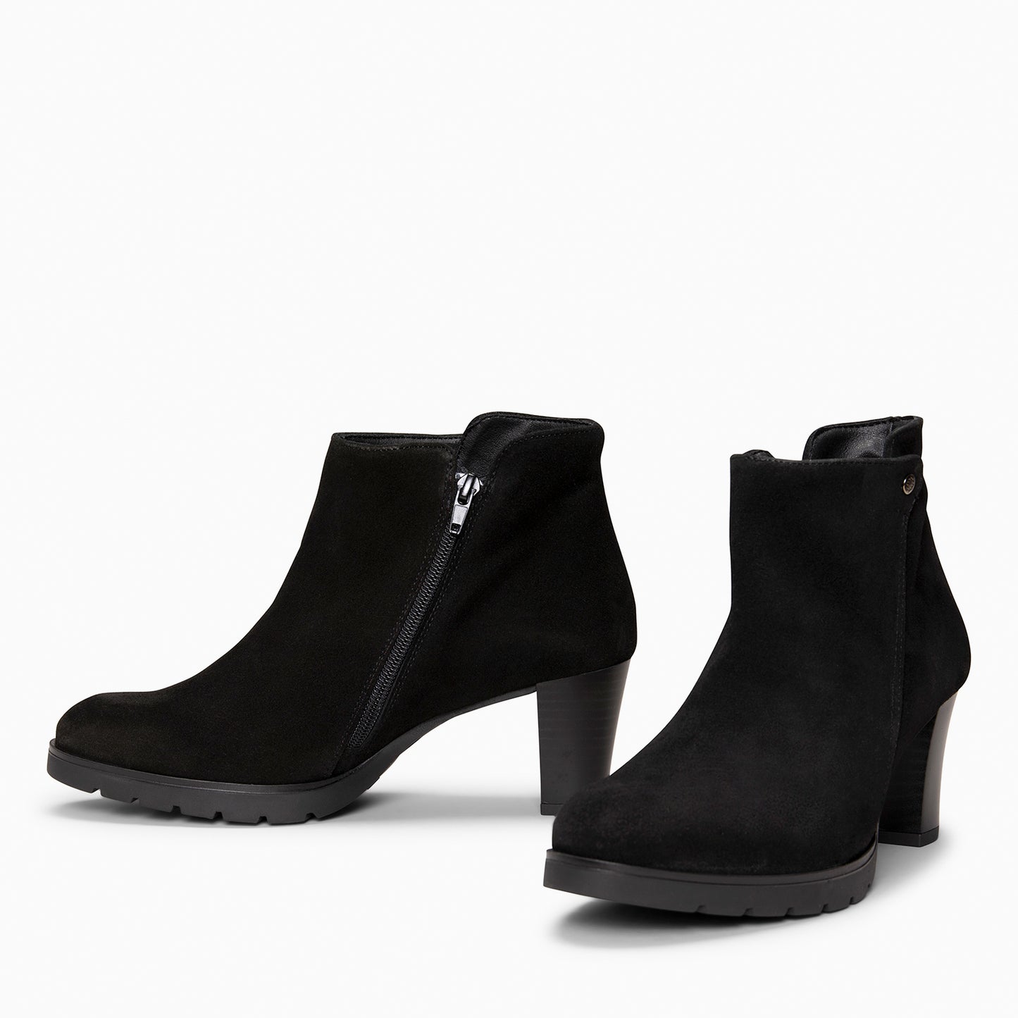 PRAGA – Botines con tacón de piel de seraje NEGRO